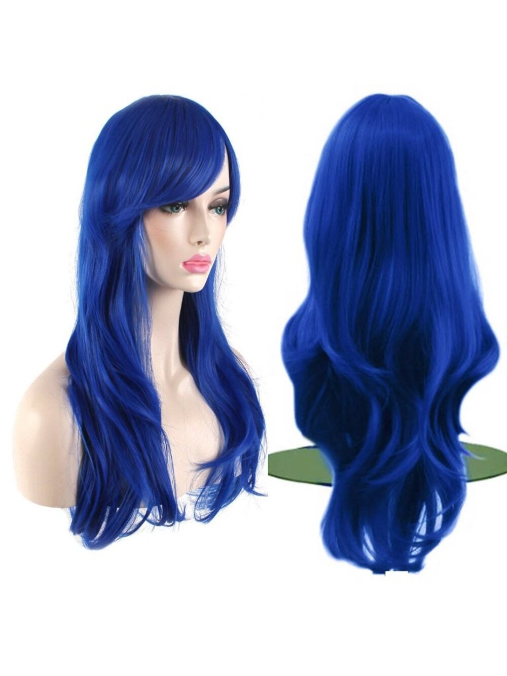 Women's Blue 28 Inch Classic Long Synthetic Wavy Cosplay Curly Hair Wigs